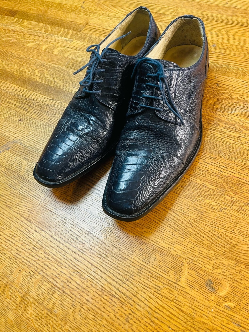 David X Men's Black Crocodile Lace-Up Dress Shoes